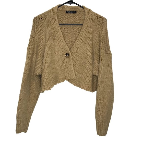Nasty Gal Sweaters - Nasty Gal Camel Chunky Knit Cropped Cardigan Sweater Size Large